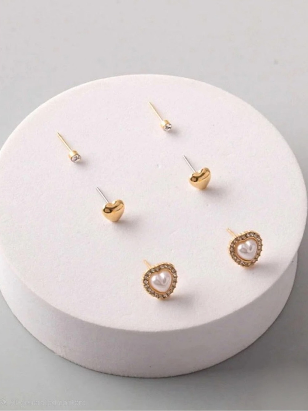 Gold Heart & Pearl Stud Earring Set - 3 Pairs